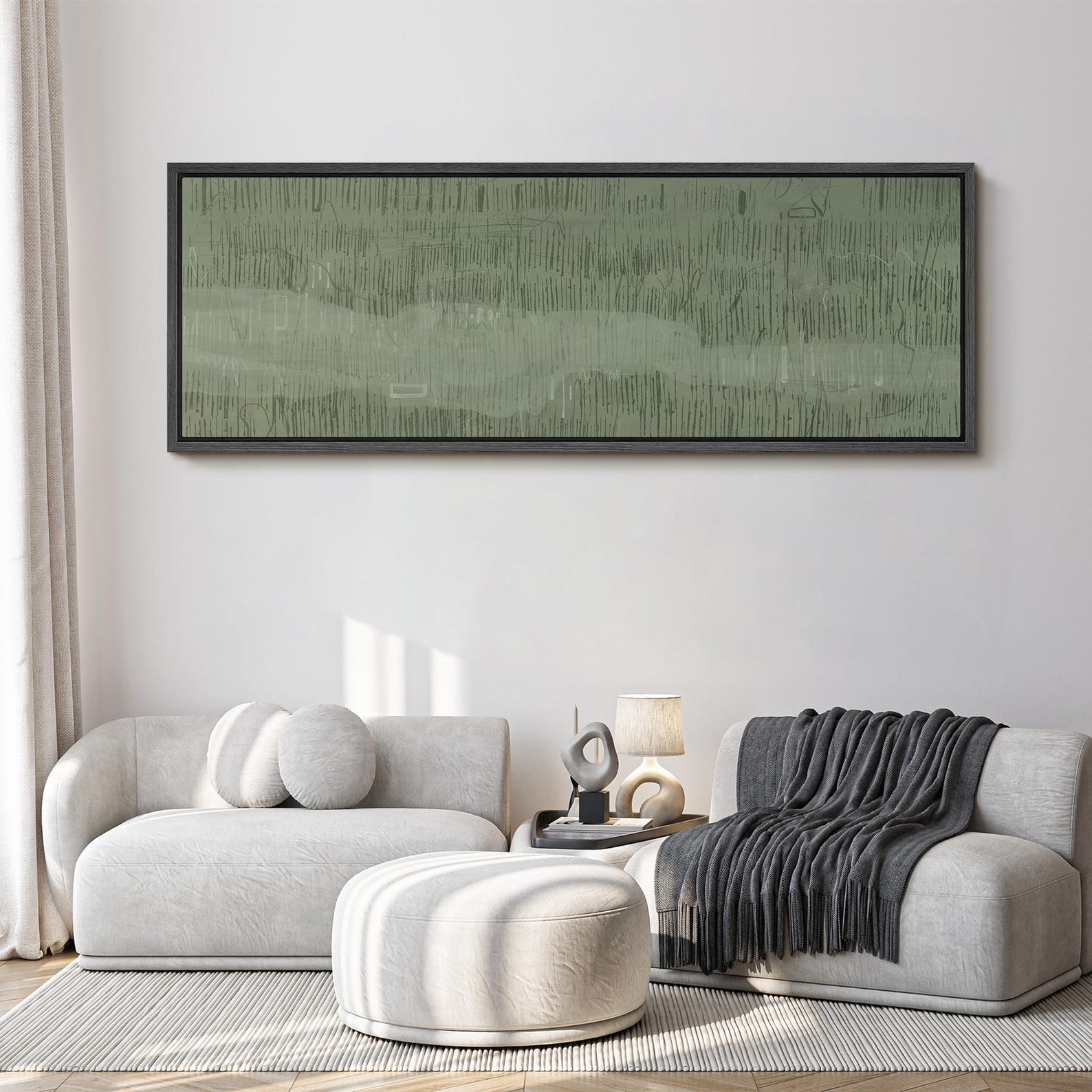Sage Green Abstract Wall Art - Large Framed Minimalist Canvas Print ...