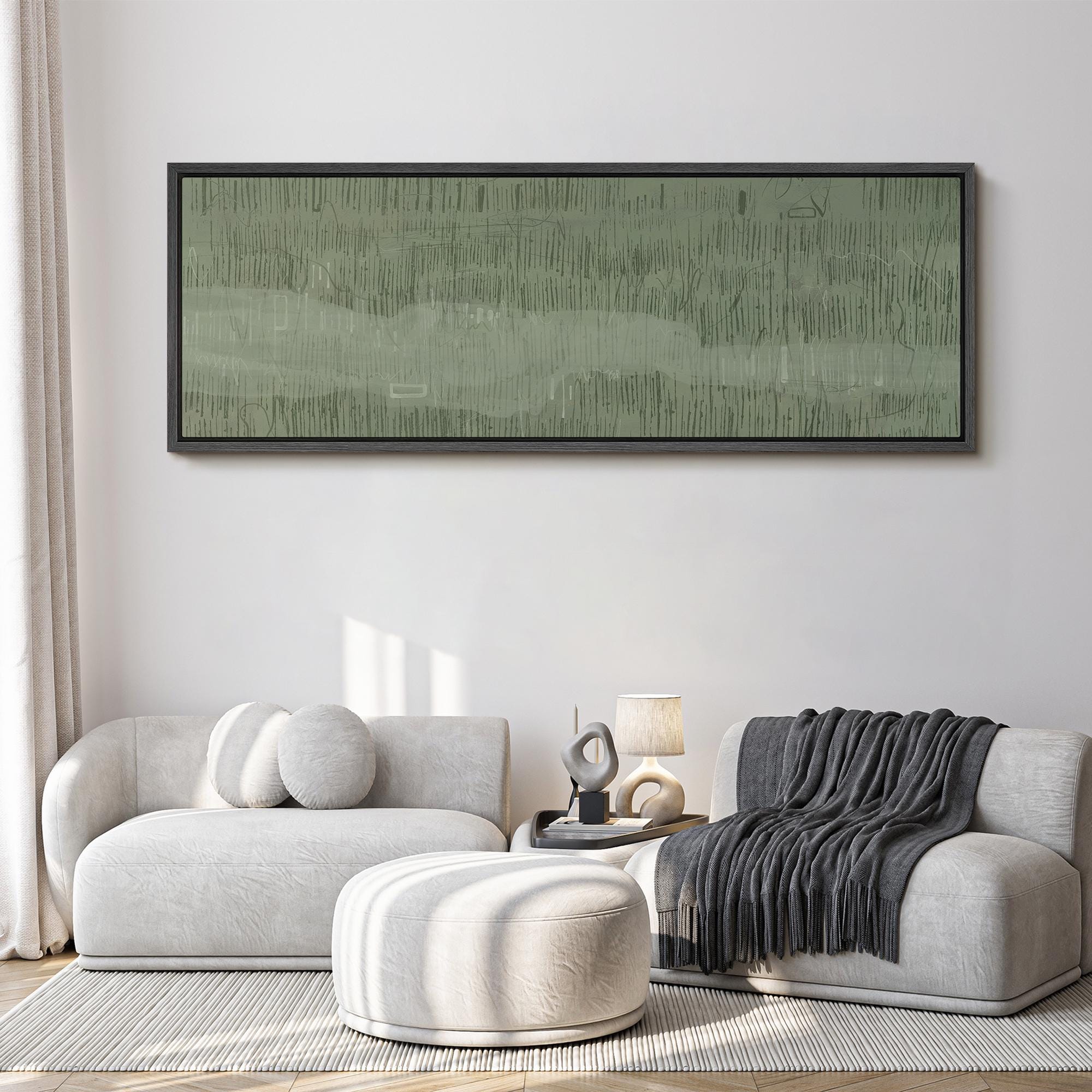 Sage Green Abstract Wall Art - Large Framed Minimalist Canvas Print ...