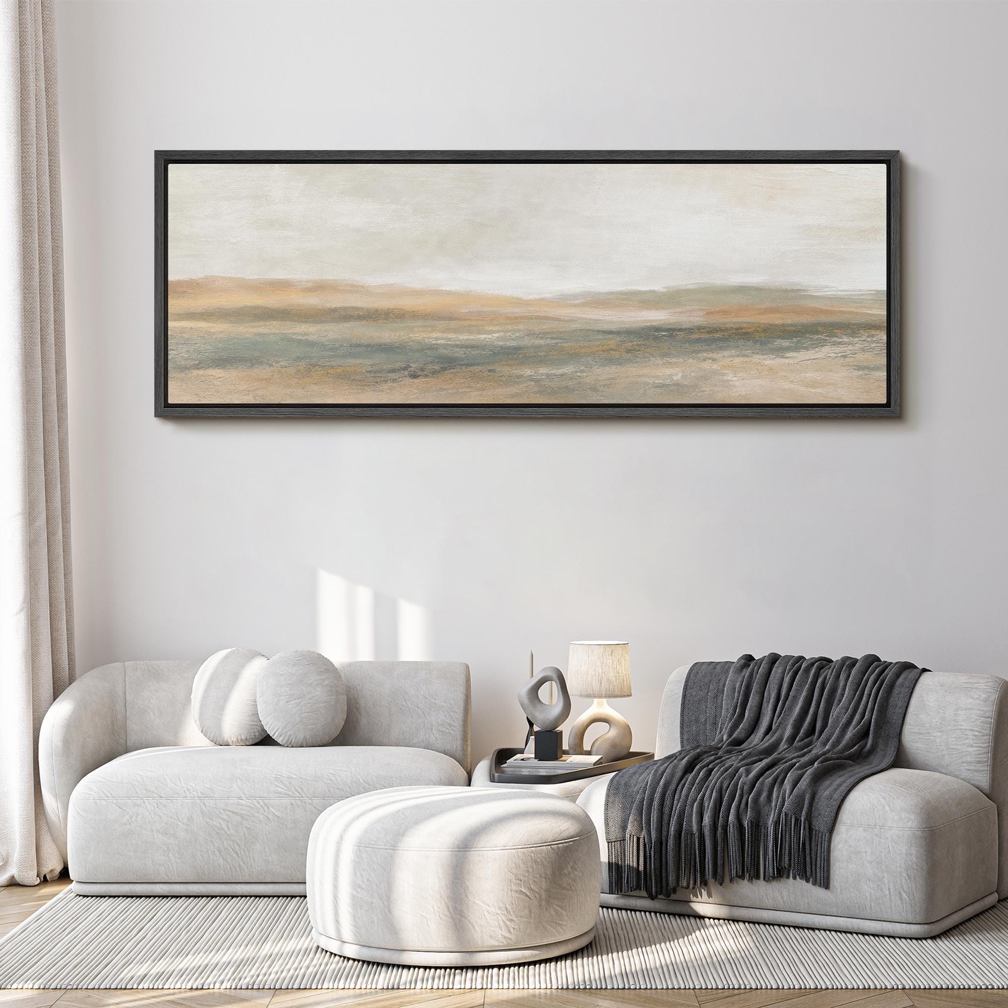 Abstract Neutral Landscape Wall Art, Large Framed Soft Earth Tone ...