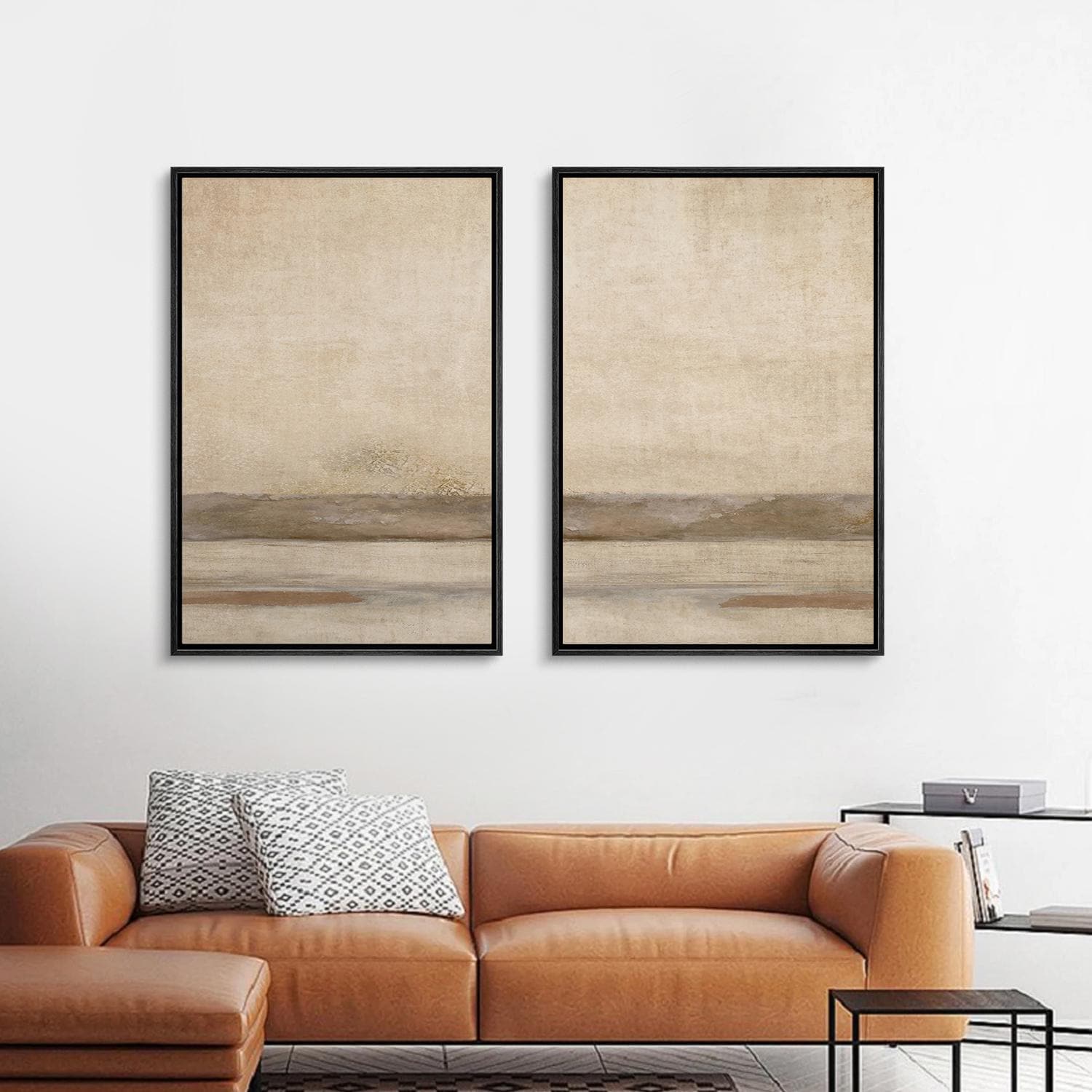 Framed Neutral Abstract Landscape Wall Art Set of 2, Minimal Horizon ...