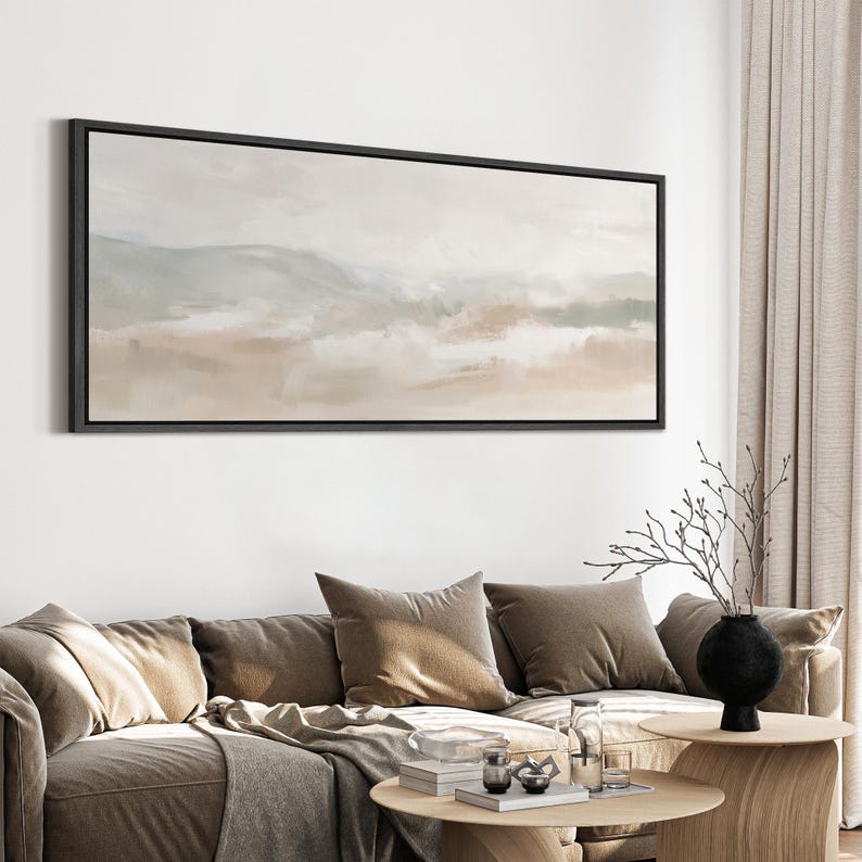 Neutral Abstract Landscape Wall Art - Large Framed Canvas Print ...