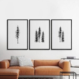 3 Piece Framed Canvas Wall Art Set, Black and White Pine Tree Prints ...