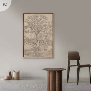 Framed Canvas Wall Art 3 Pieces, Oak Tree Sketch Forest Print Set, Neutral Vintage Artwork Gift, Modern Organic Farmhouse Country Decor 1 piece #2-framed