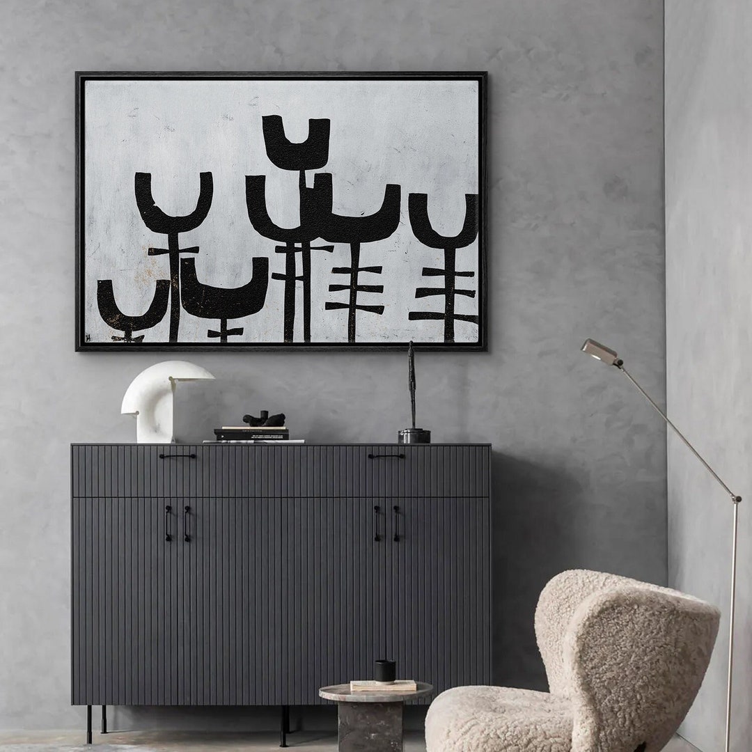 Framed Canvas Wall Art, Black and Gray Graffiti Polygon Towers ...