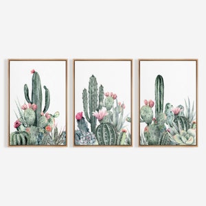 3 Piece Framed Canvas Wall Art Set, Southwest Blooming Cactus Prints, Floral Botanical Art Prints, Minimalist Modern Art, Western Decor image 4