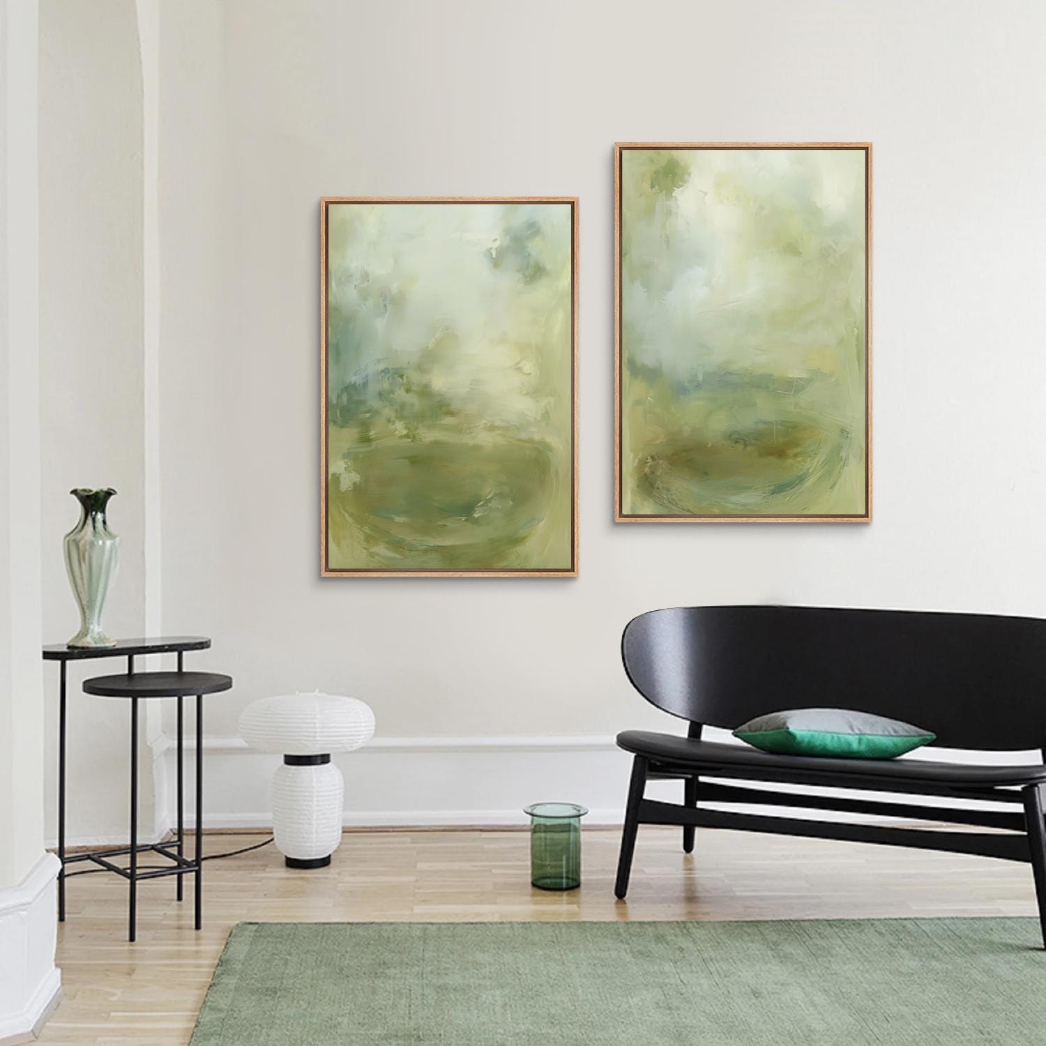 Sage Green Abstract Wall Art Set of 2 - Framed Minimalist Canvas Prints ...