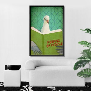 Framed Canvas Wall Art, Cute Pigeon Bird Animal Print, Funny Toilet Bathroom Humor Sign, Cheeky Laundry Artwork, Fun Gifts Trendy Home Decor Framed Canvas-Black