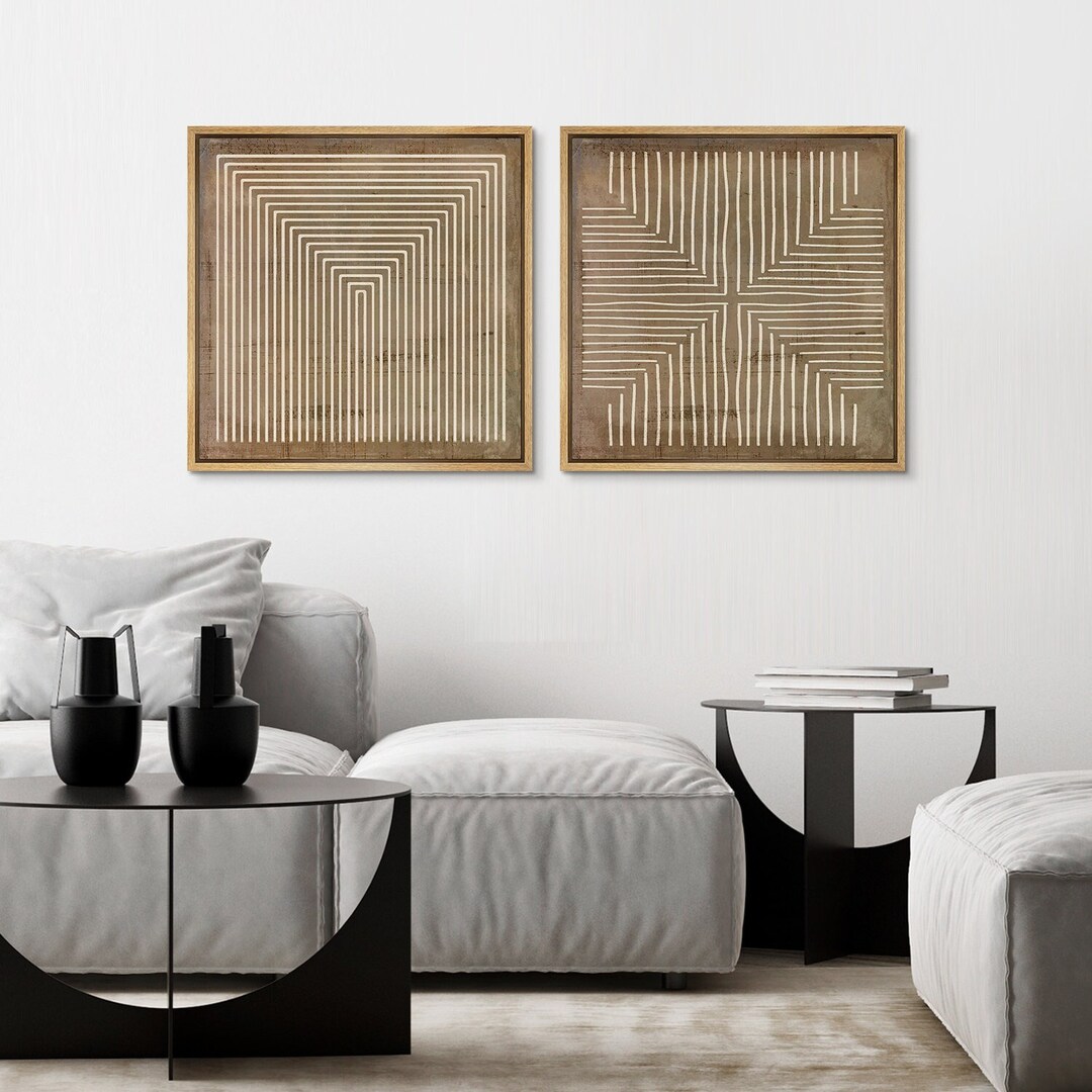 Framed Canvas Wall Art Set of 2 Beige Brown Neutral Wall Art Abstract ...