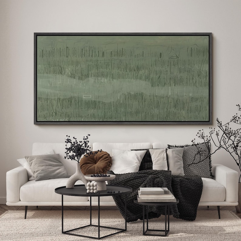 Sage Green Abstract Wall Art - Large Framed Minimalist Canvas Print ...