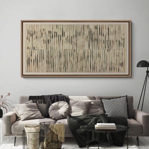 Abstract Vertical Line Wall Art - Large Framed Neutral Stripe Canvas Print, Minimalist Modern Artwork for Living Room or Office Decor