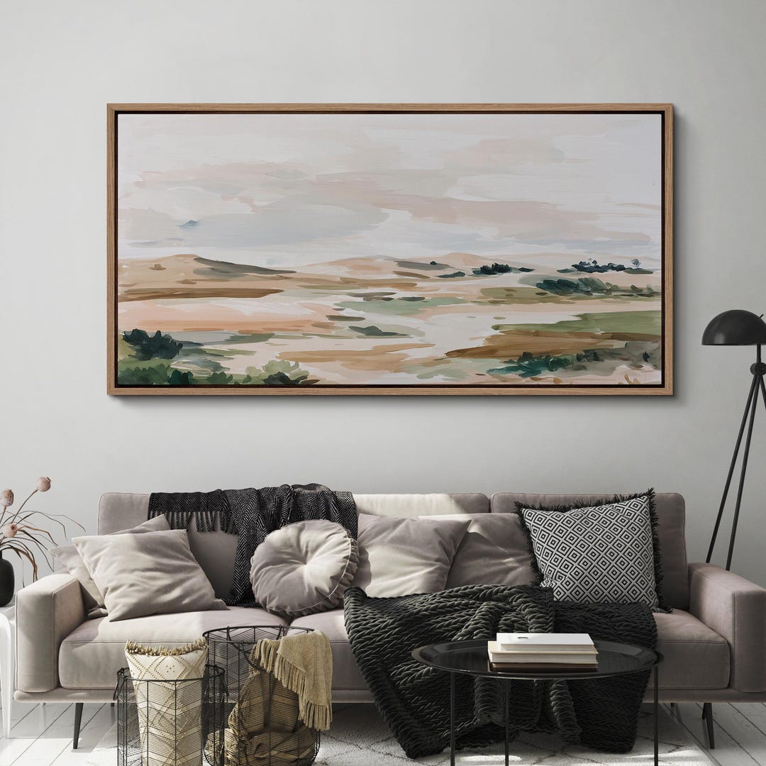 Large Framed Neutral Abstract Landscape Wall Art, Watercolor Mountain ...