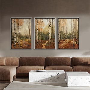 Framed Canvas Wall Art Set of 3 Birch Tree Forest Nature Landscape ...