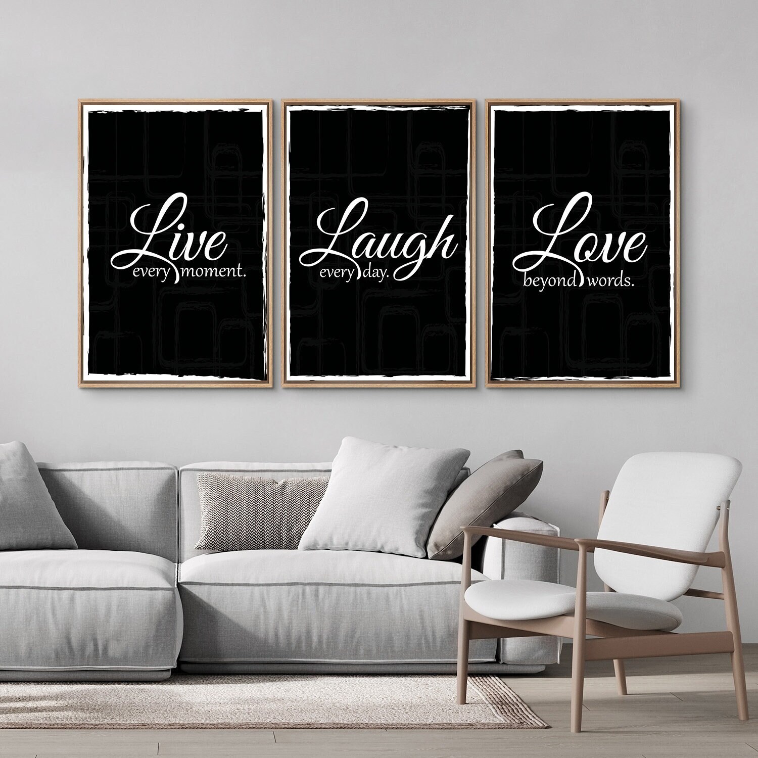 3 Piece Framed Canvas Wall Art Set, Live Laugh Love Inspirational
