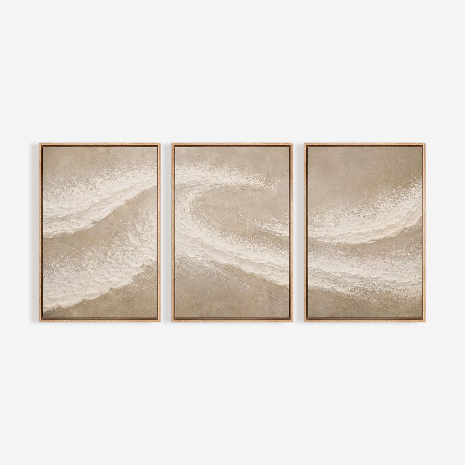 Framed Neutral Abstract Wave Wall Art Set of 3, Minimal Coastal Canvas ...