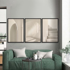 3 Piece Framed Canvas Wall Art Set, Beige Architecture Prints ...