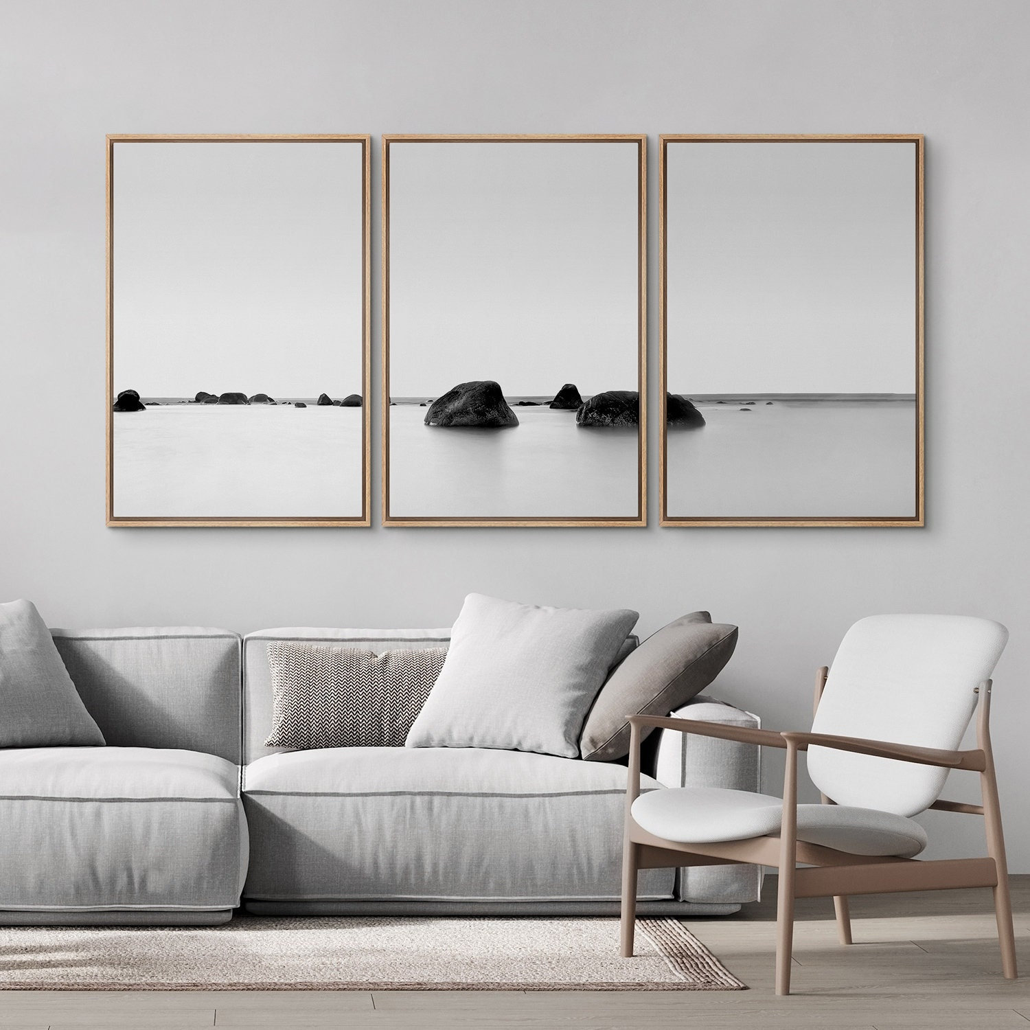3 Piece Framed Canvas Wall Art Set, Black and White Art Prints