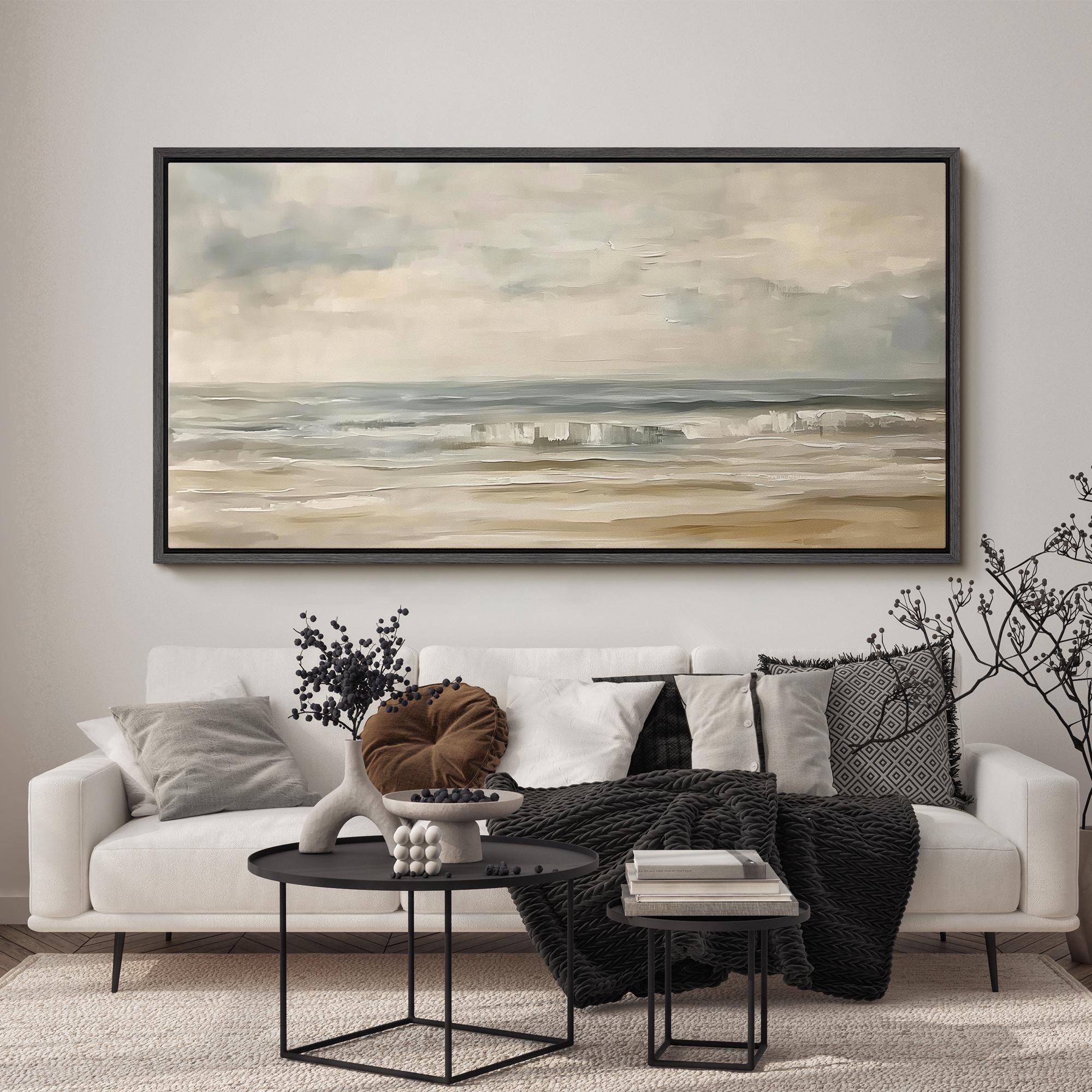 Large Abstract Coastal Beach Art Print, Framed Canvas Neutral Ocean ...