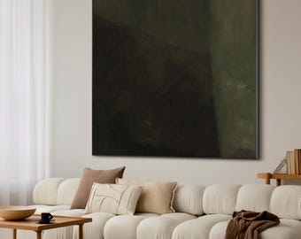 Moody Green Abstract - Extra Large Framed Art, Dark Minimalist Textured Print, Modern Zen Wall Decor for Living Room