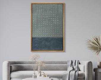 Minimalist Blue Abstract Wall Art - Framed Navy & Gray Canvas Print, Modern Geometric Painting with Soft Dot Patterns for Contemporary Decor
