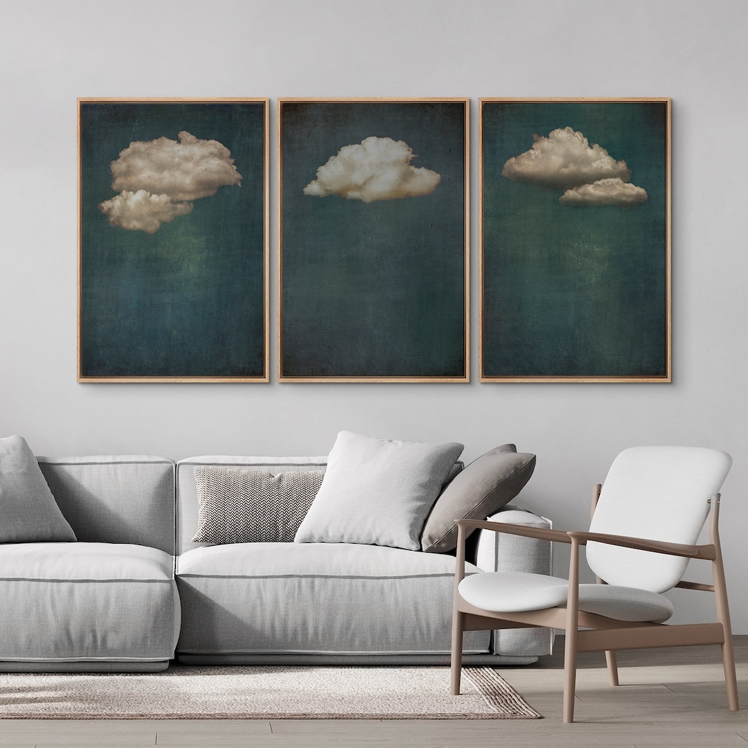 Framed Canvas Wall Art Set of 3 Cloud Print Abstract Cloudy Sky Art ...