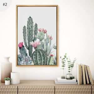 3 Piece Framed Canvas Wall Art Set, Southwest Blooming Cactus Prints, Floral Botanical Art Prints, Minimalist Modern Art, Western Decor 1 piece #2