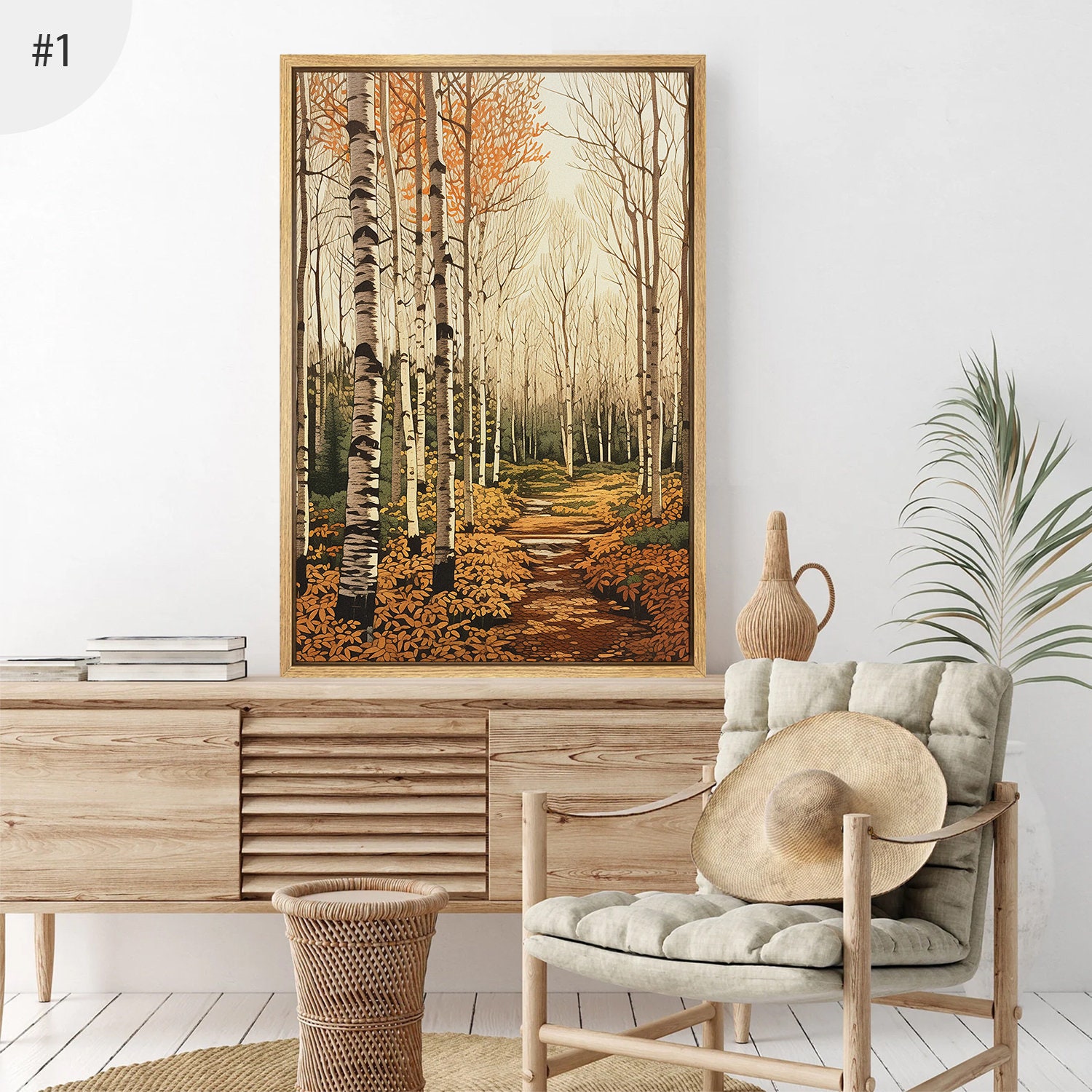Framed Canvas Wall Art Set of 3 Birch Tree Forest Nature Landscape ...
