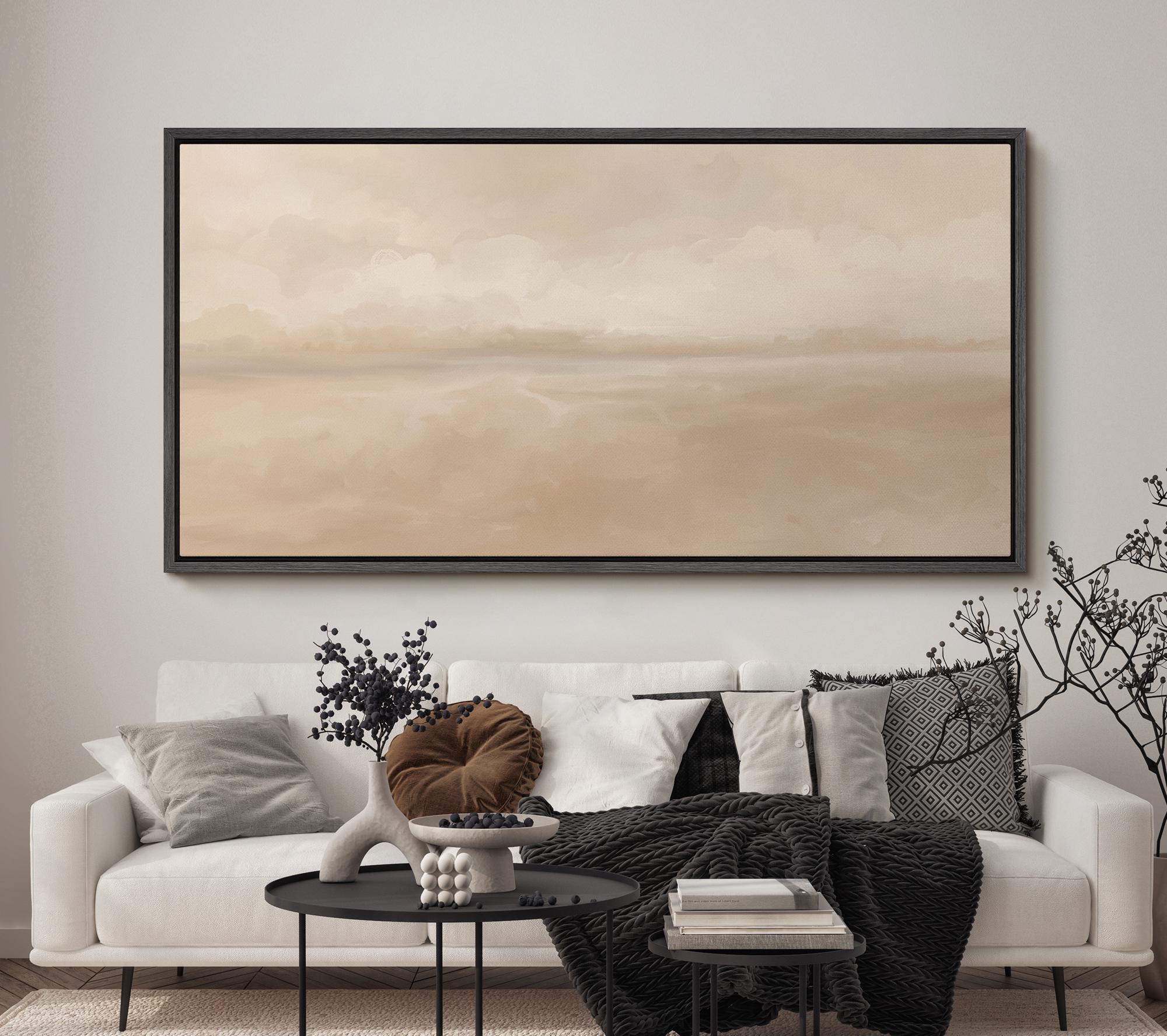 Neutral Beige Horizon Wall Art - Large Framed Minimalist Abstract ...