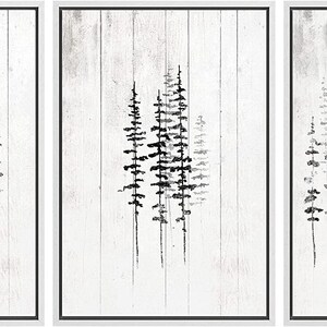 3 Piece Framed Canvas Wall Art Set, Rustic Tree Forest Prints, Black ...