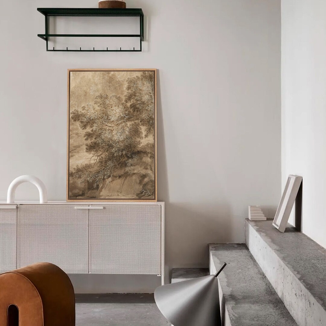 Framed Canvas Wall Art, Rustic Tree Wall Art, Country Landscape Print