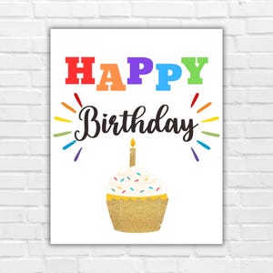 Happy Birthday Printable, Rainbow Birthday Sign, Birthday Print 8x10 JPG, Celebration Wall Art, Instant Digital Download
