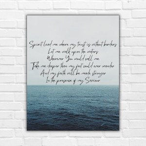 Espíritu guíame donde está mi confianza sin fronteras, decoración de pared con letras de Hillsong United, canción de adoración Oceans, descarga digital instantánea