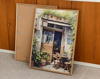 Watercolor Coffee Shop Art Print, Minimalist Painting, Retro Aesthetic Poster, Botanical Plants Art, Cozy Wall Art for Home Decor & Gifts