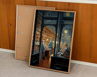 Vintage Library The New Yorker Inspired Art Print, Retro Magazine Poster, Library Painting Print, Printable Wall Art for Home Decor & Gifts