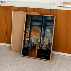 Vintage Library The New Yorker Inspired Art Print, Retro Magazine Poster, Library Painting Print, Printable Wall Art for Home Decor & Gifts