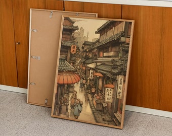Kyoto Markets | Vintage Japanese Artwork, Woodblock Style Printable Poster, Hanging Wall Art for Home Decor
