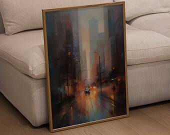 City Dream, Cityscape Architecture Oil Painting Artwork, Brushwork Scenery Painting on Canvas for Home Wall Decor, Warm Toned Art