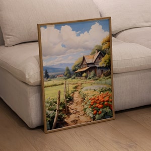 Rustikales Bauernhof-Wandbild – Gerahmtes Landschaftsgemälde 101,6x50,8 Cm Mit Holzrahmen