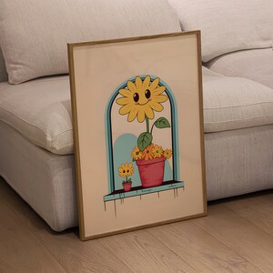 Retro Blumentopf Art Print, niedliches Vintage Cartoon Poster, buntes Art Decor für Zuhause, trendige minimalistische Kunst, druckbare Wandkunst für Zuhause