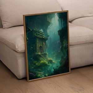 Sunken City / Surreal Oceanic City Art Print, fantástico cartel de pintura de ciudad submarina para decoración del hogar