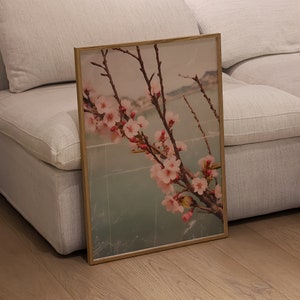 Vintage Sakura Blossom Art Print, Aged & Retro Printable Poster, Botanical Scenery Artwork, Cherry Blossom Wall Art for Home/Room Decor