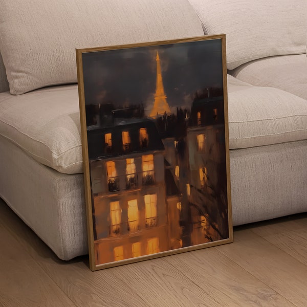 Paris Oil Painting Print, Cozy Oil Pastel Painting, Simple Minimalistic Poster Print, Cityscape Scenery Wall Art for Home Decor & Gifts