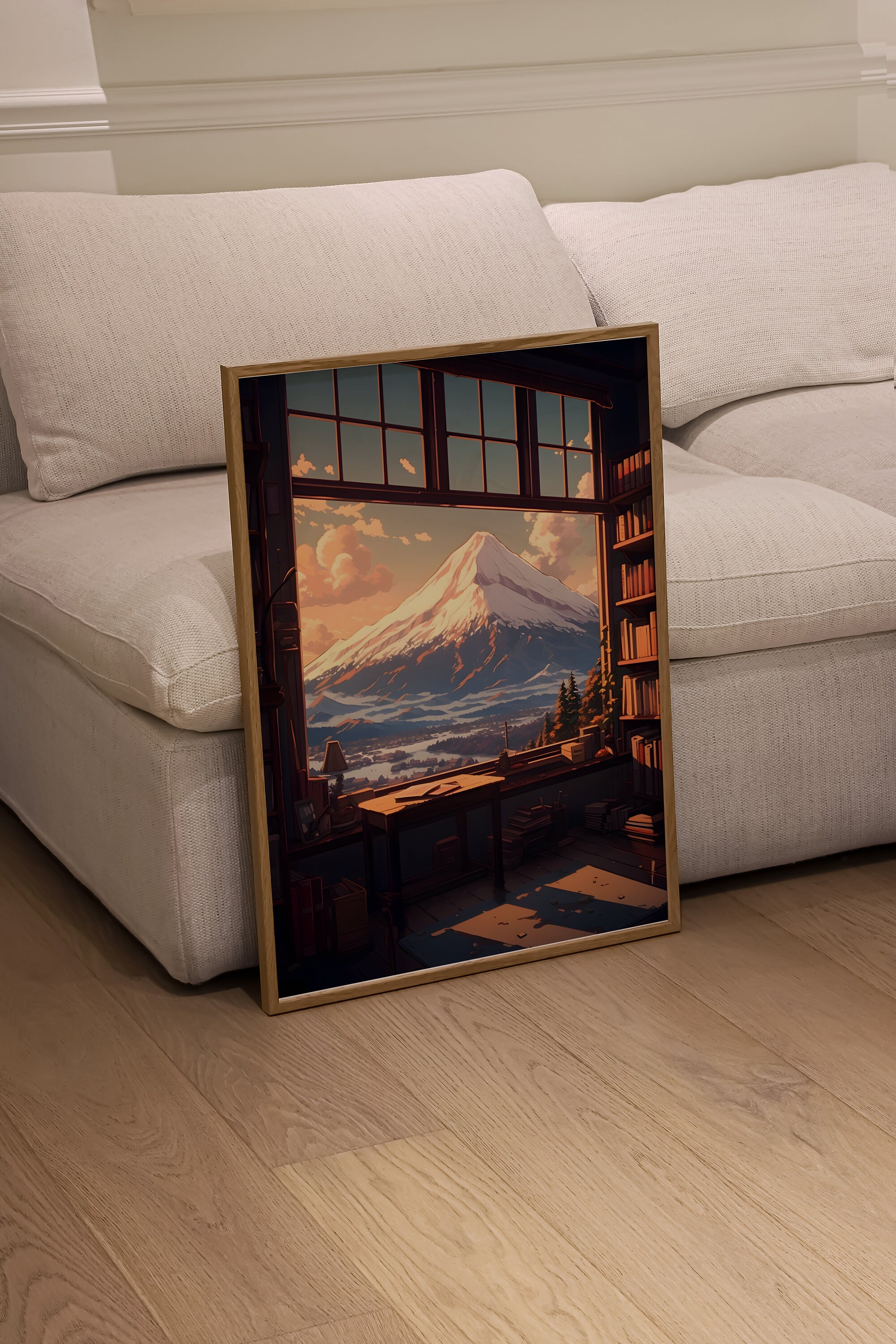 Mount Fuji Views, Cozy Aesthetic Art, Japanese Anime Inspired Art Poster, Digital Watercolor Printable Art, Landscape Wall Decor for Home