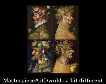 Chef-d'œuvre Lot de 4 | Les Quatre Saisons | Giuseppe Arcimboldo | toile mur art peinture affiche impressions numériques