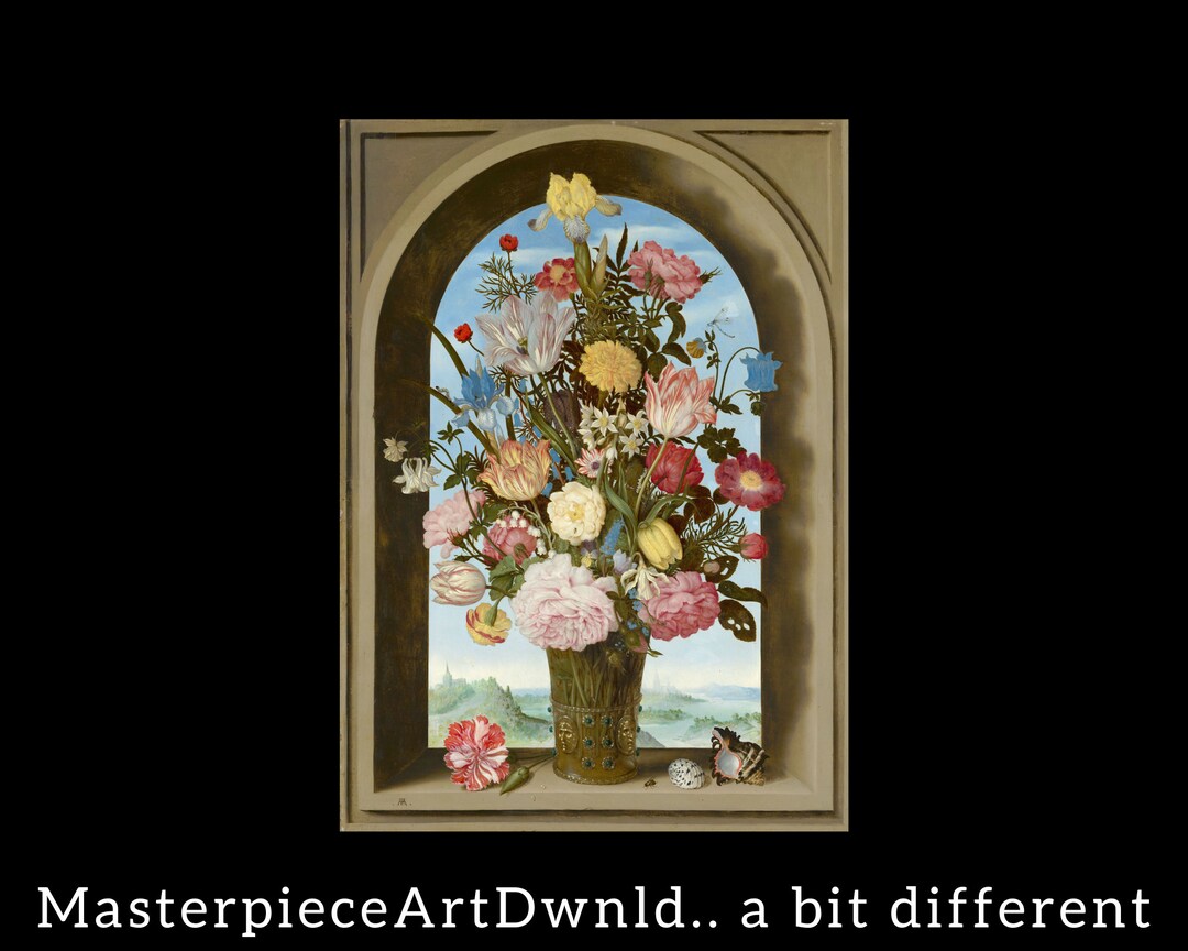 Blumenvase in einer Fensternische | Ambrosius Bosschaert der Ältere | Leinwand Wandkunst Malerei Poster Digitaldrucke