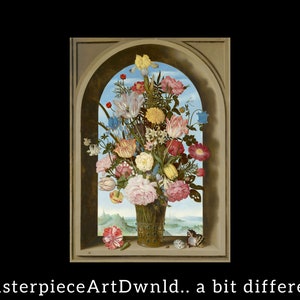 Jarrón de flores en un nicho de ventana / Ambrosius Bosschaert the Elder / lienzo pared arte pintura cartel impresiones digitales