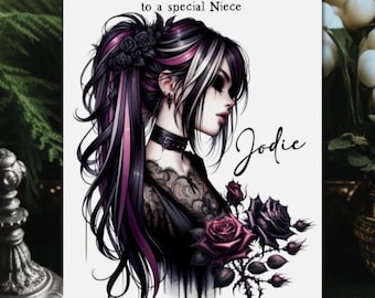 Gothic Birthday Card Goth Girl Personalised Glossy Card & Envelope - Choose Size