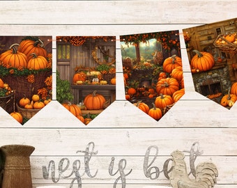 Autumn Harvest Pumpkins Original Artwork Party Decoration Thanksgiving Bunting