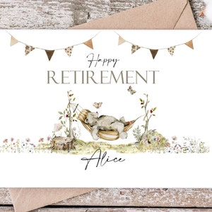 Carte et enveloppe de retraite personnalisées - Ours des bois style aquarelle