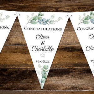 Personalised Congratulations Eucalyptus Bunting - Any Occasion, Wedding, Engagement, Birthday, etc.