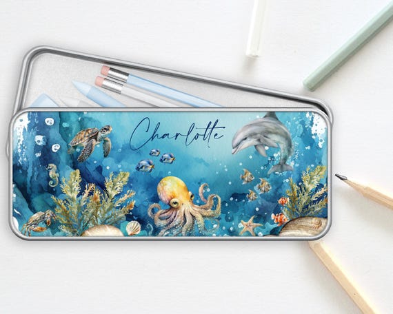 Under the Sea Personalised Pencil Case Tin Pencils Crayons Back to